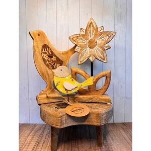 Rustic Wood Daisy Flower and Wood Bird Set of 3 Home Gift FAST SHIP